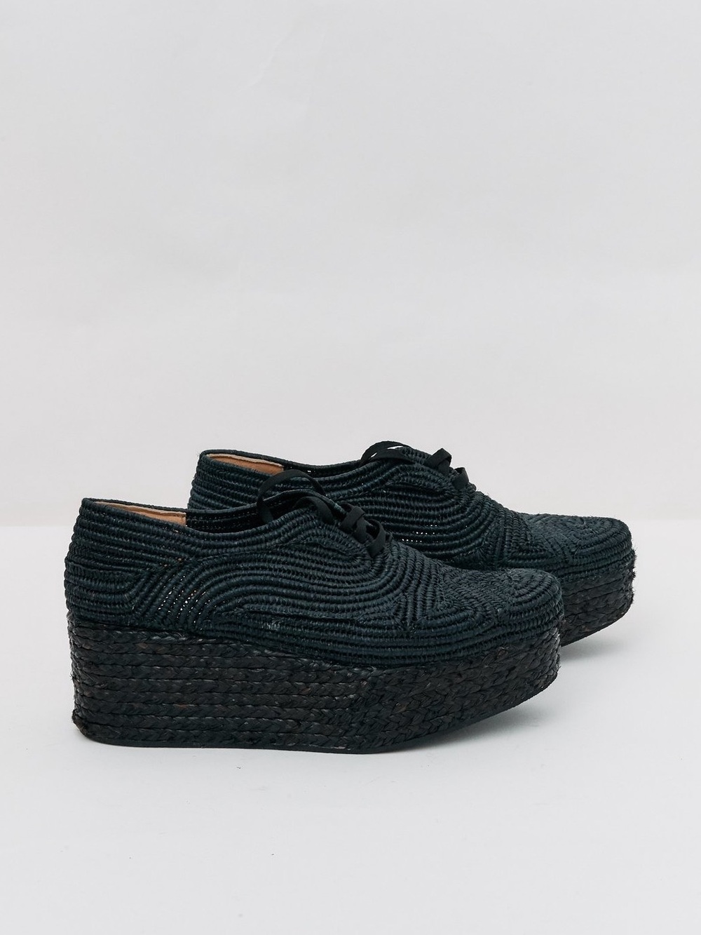 Robert Clergerie Pinto Black Woven Raffia Flatform Oxford Sneakers